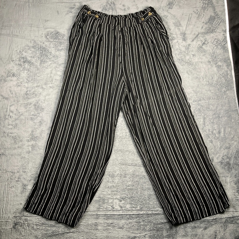 Xhilaration Womens XL Black White Striped Wide Leg Pull On Boho Coastal Pants